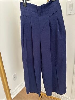 Wide-Leg Blue Pleated Trousers